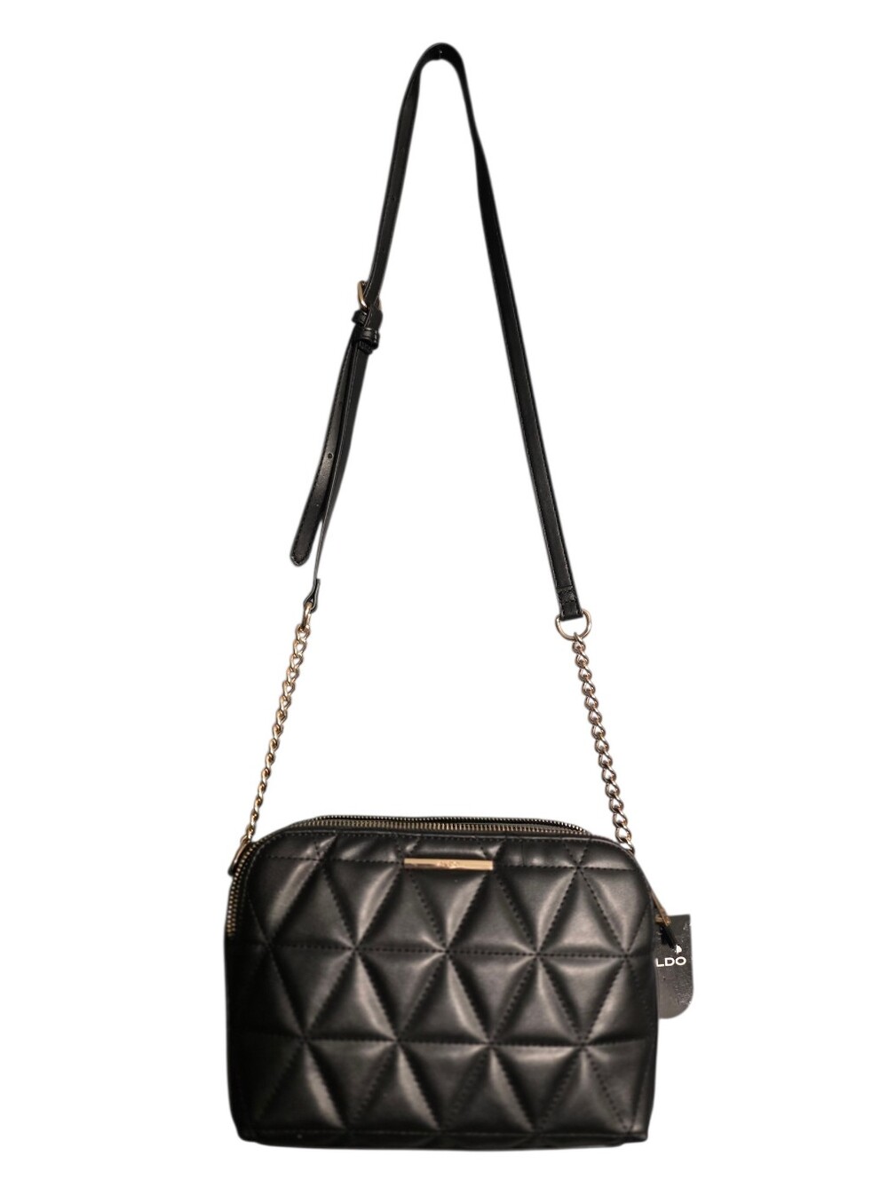 Aldo Black Quilted Crossbody with Gold Accent